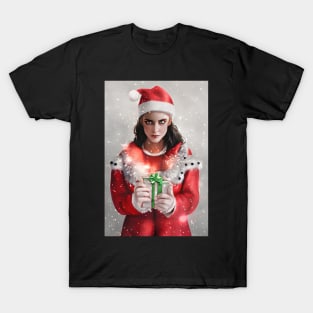 Beautiful Girl Portrait In Santa Claus Costume 2 T-Shirt